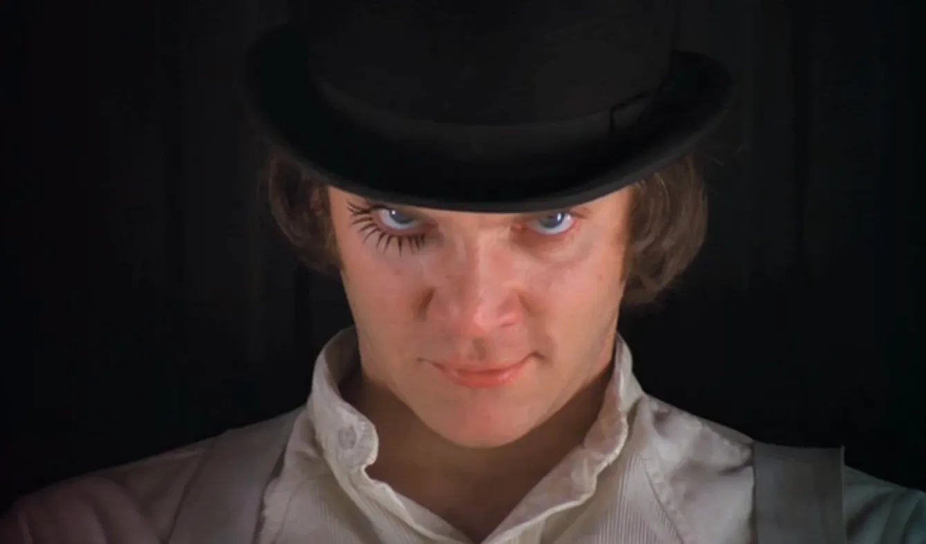 Malcolm McDowell as Alex in the 1971 film "A Clockwork Orange" directed by Stanley Kubrick from the novel by Anthony Burgess.