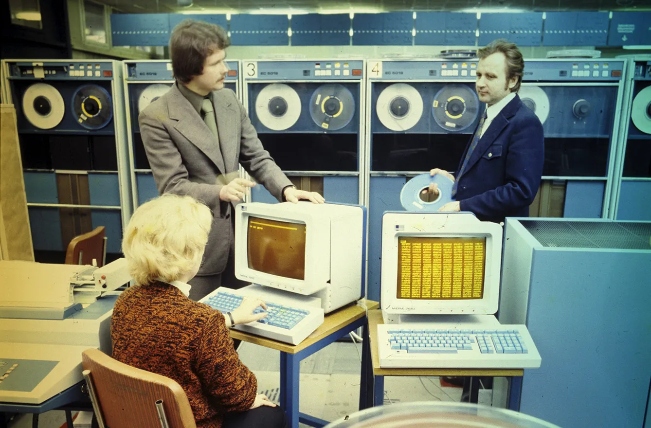 Wroclaw December 1978. Wroclaw-based Elwro electronic plant existing since 1959. The plant produces Odra and Riad computers and computer accessorites including ferrite core storage. Pictured: Polish 3rd generation Odra 1305 computer made by Elwro