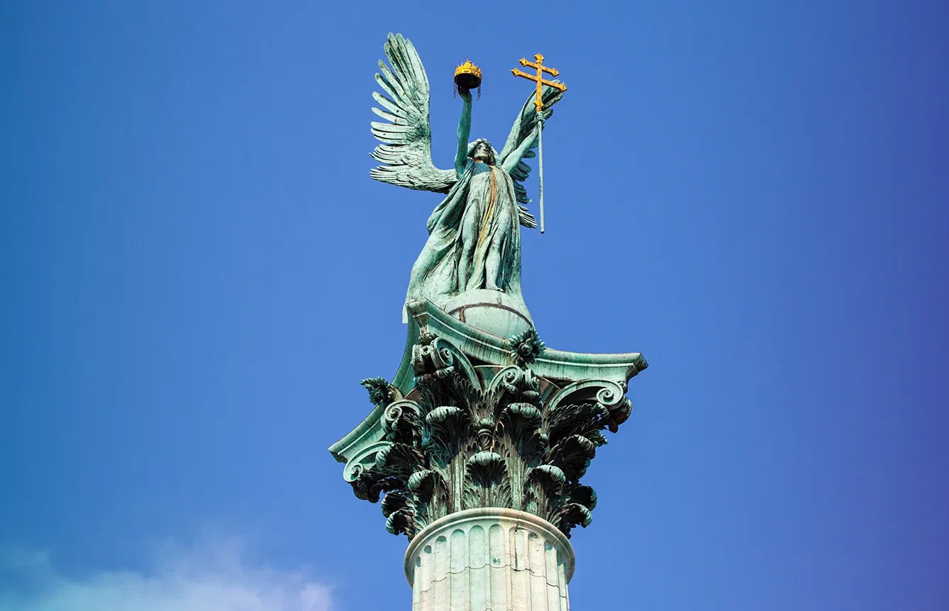 Archangel Gabriel Statue on top of the Heroes Square Column in Budapest.