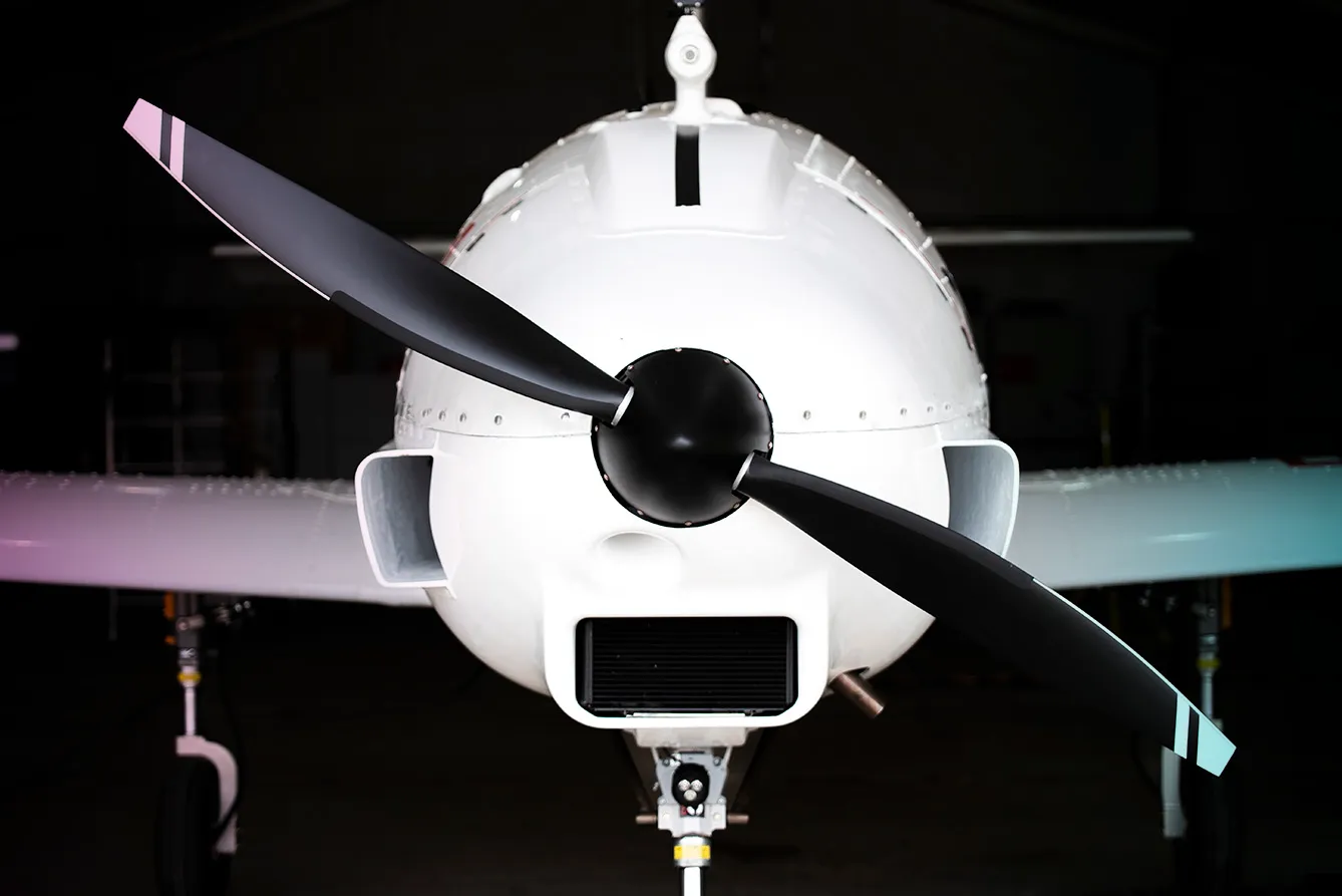 The drone in the hangar front view.