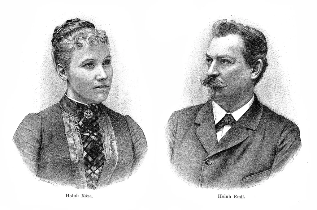 Illustration of Emil and Holub, Africa explorers.