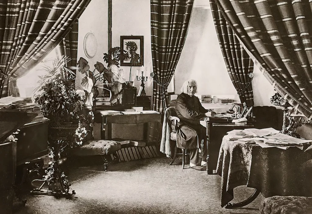 Franz Liszt, portrait in his appartament in Weimar, 1884.