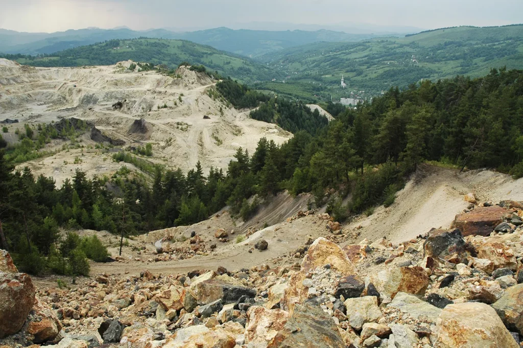 Open pit gold mine in Rosia Montana, Romania.