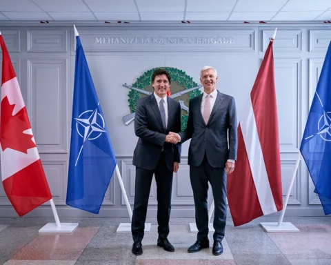 10.09.2023. Prime Minister Krišjānis Kariņš meets with Canadian Prime Minister Justin Trudeau at the Adazi military base.
