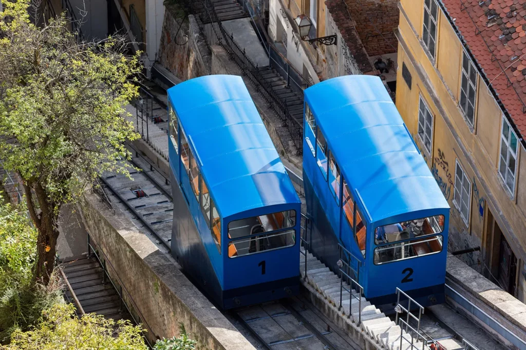 Funicular transport to the old town Zagreb, Croatia.