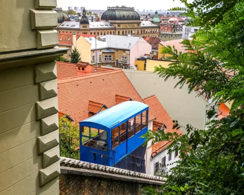 Funicular to the Kaptol hill in Zagreb, Croatia on September 16, 2021.