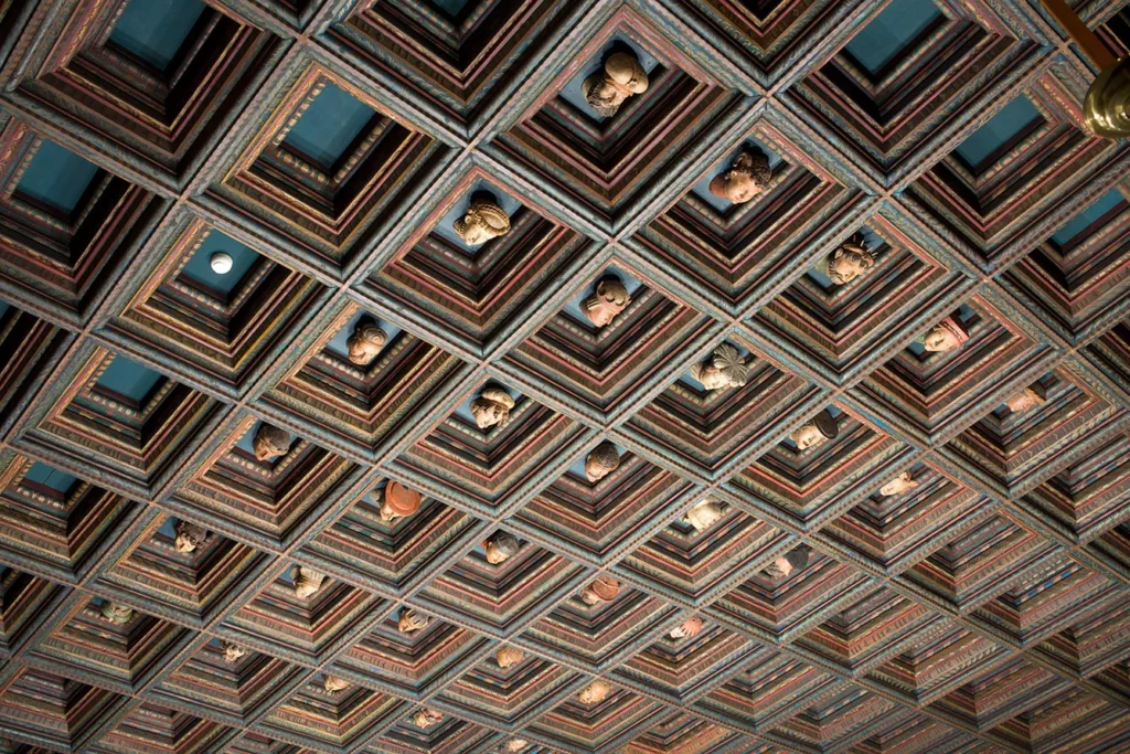 The Heads of Wawel, the coffered ceiling of Wawel castle, Representatives’ Room.