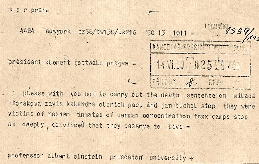 Telegram from Albert Einstein appealing for clemency for the accused