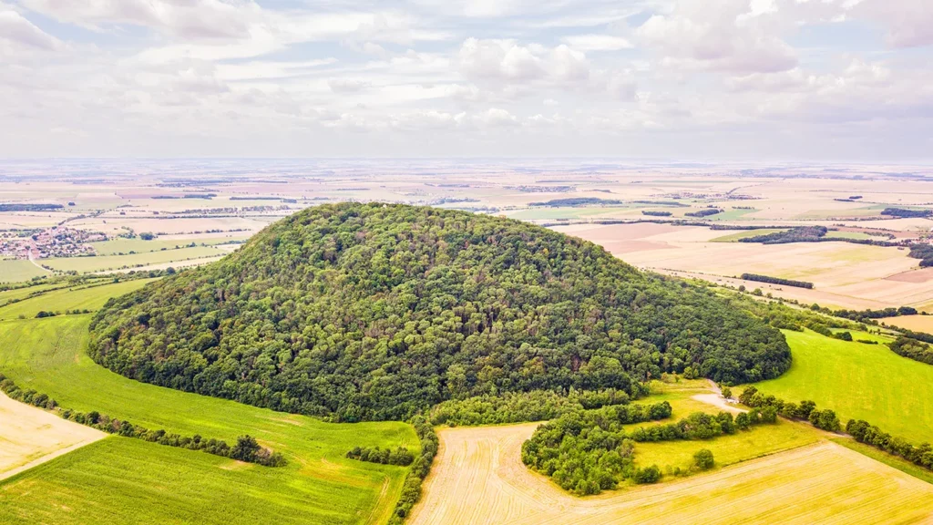 Aerial view of Rip mountain in bohemian countryside. Czech Republic.