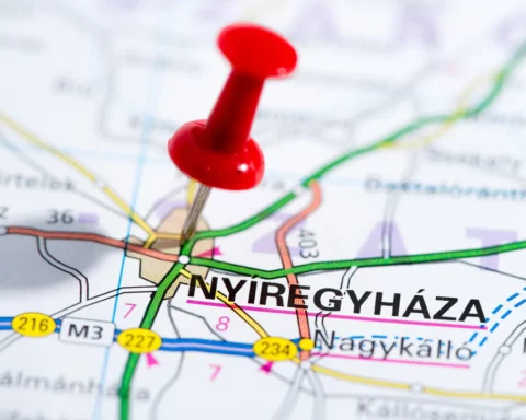 Nyiregyhaza in HUngaria marked on the map with a pin.