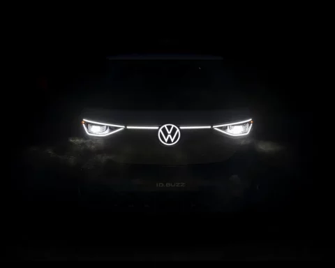 Volkswagen teases three-row ID. Buzz ahead of June 2nd world premiere.