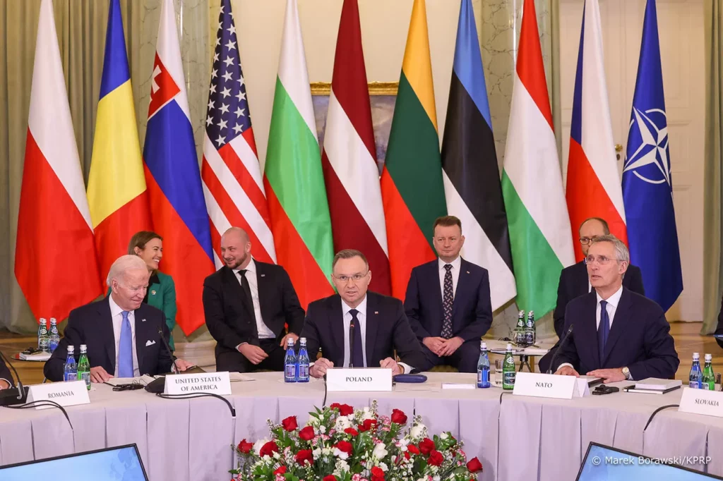 Joe Biden, President of the United States, Andrzej Duda, President of Poland, Jens Stoltenberg, NATO Secretary General.
