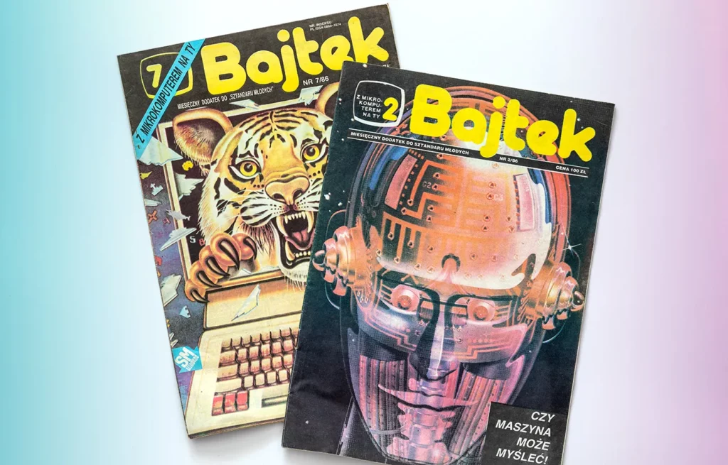 Covers of Bajtek Magazine, issue 7/86 and 2/86.