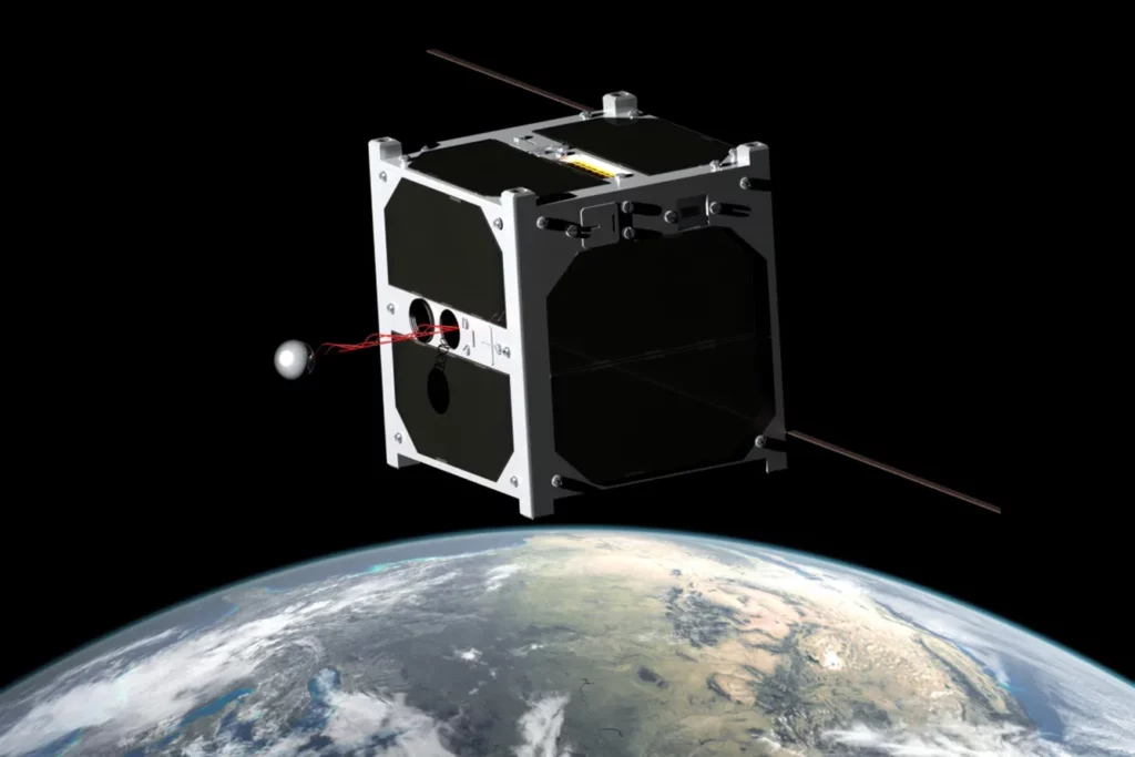 Artistic illustration of ESTCube-1, the first Estonian satellite