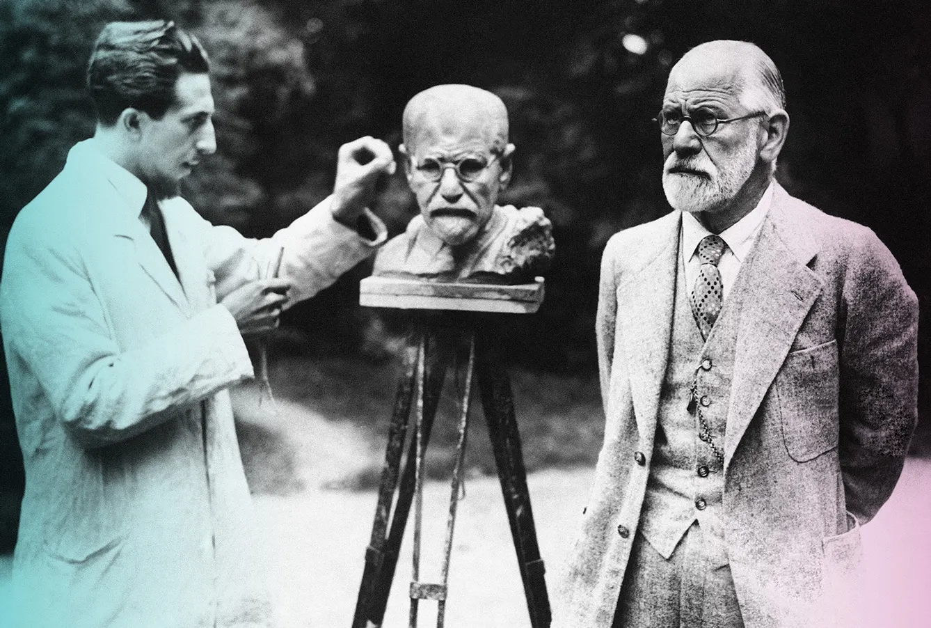 Sigmund Freud poses for sculptor Oscar Nemon, 1931, in Vienna.