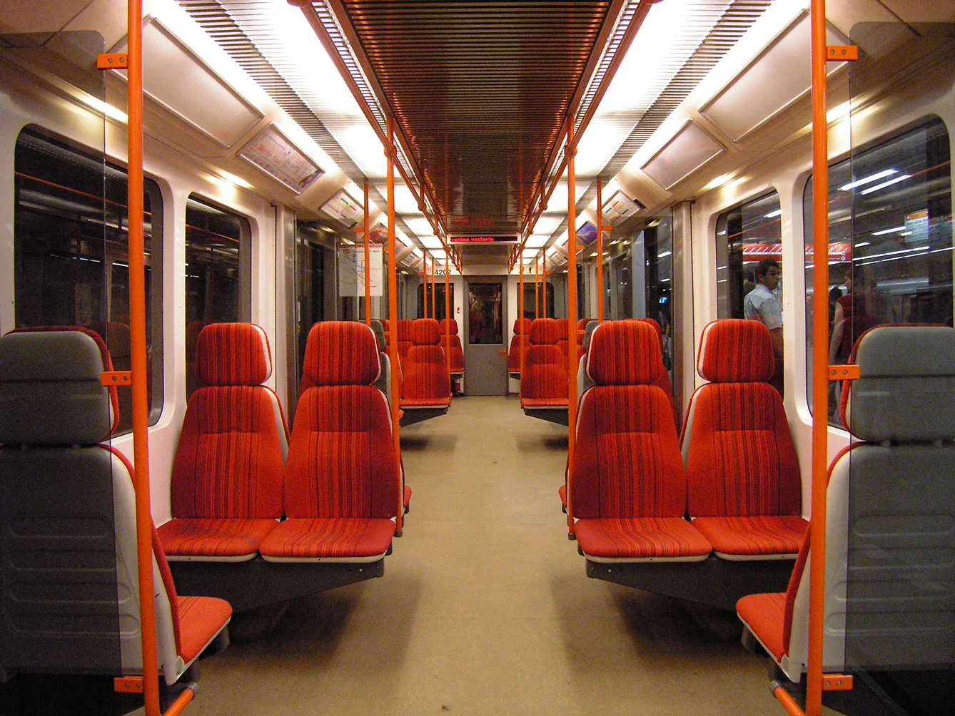 Interior of the metro Prague train.