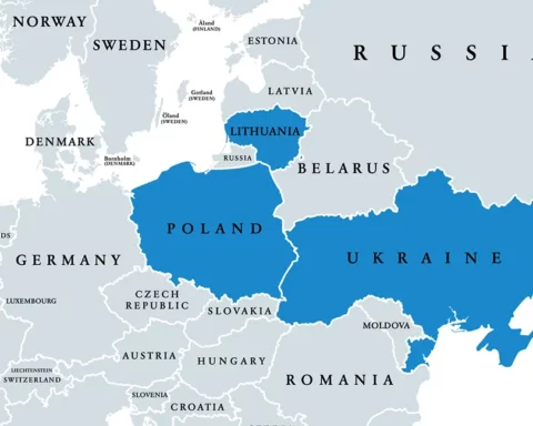 Lublin Triangle, political map. Alliance of the three European countries Lithuania, Poland and Ukraine.