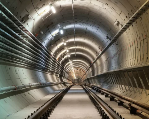 Uderground brand new railway tunnel, stock photo