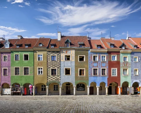 Colorful old tenement houses on the Old Town Square in Poznan.