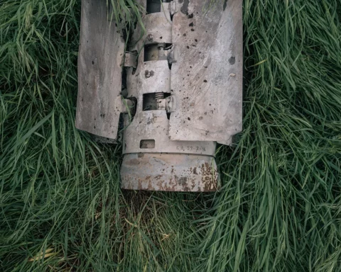 The remains of a rocket that carried cluster munitions found in a field in the countryside of Kherson region, 28.04.2023.