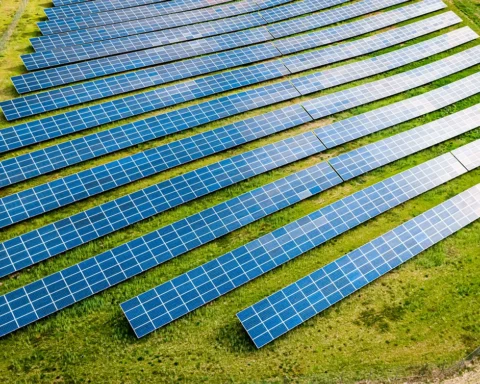 Photovoltaic farm as a renewable energy source.