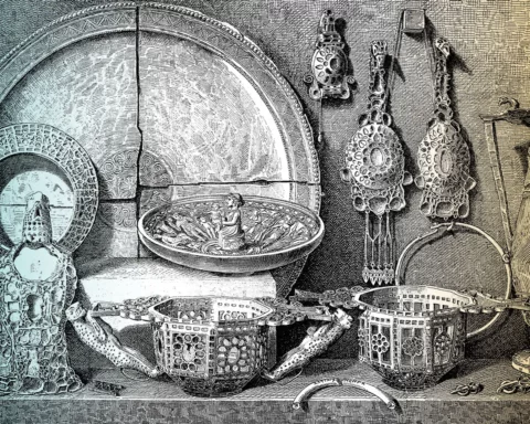 Illustration o f The Pietroasele Treasure, or the Petrossa Treasure, found in Pietroasele, Buzau, Romania, so-called treasure of Athanarich.