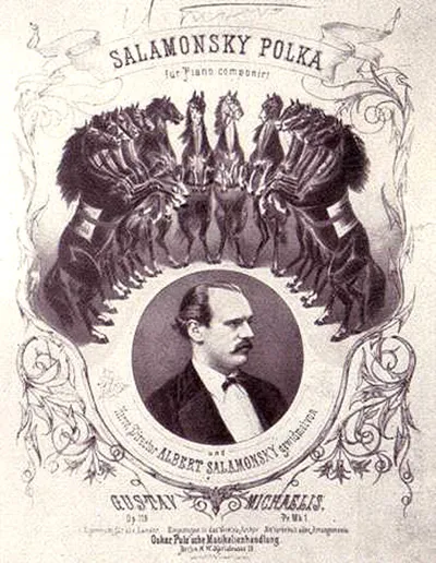 Albert Salamonsky's circus. Advertising of Salamonsky Polka. Collage from the late nineteenth century.