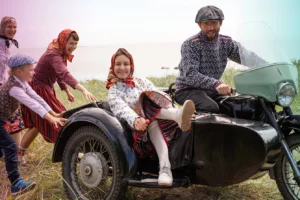 Kihnu family on a motorcycle ride