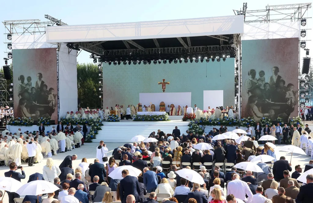 Mass Beatification of the Ulma family: Józef and Wiktoria and their six children - Stasia, Basia, Wadziu, Franio, Anto, Marysia - and an unborn child, who are the first family in Church history to be elevated to the altars. Markowa (Poland), September 10th, 2023